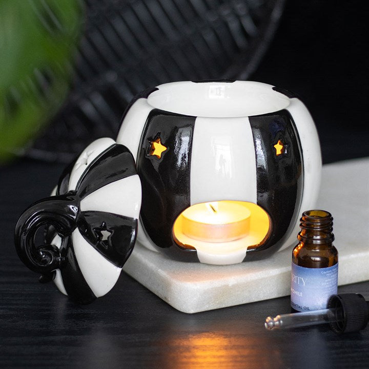 Black and White Striped Pumpkin Oil Burner - Oil Burner - Inspired Creative Gifts