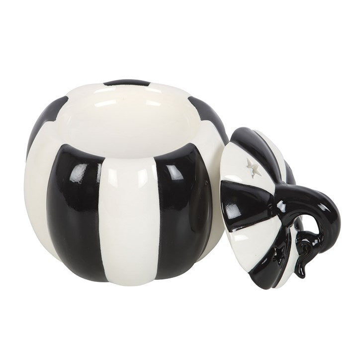 Black and White Striped Pumpkin Oil Burner - Oil Burner - Inspired Creative Gifts