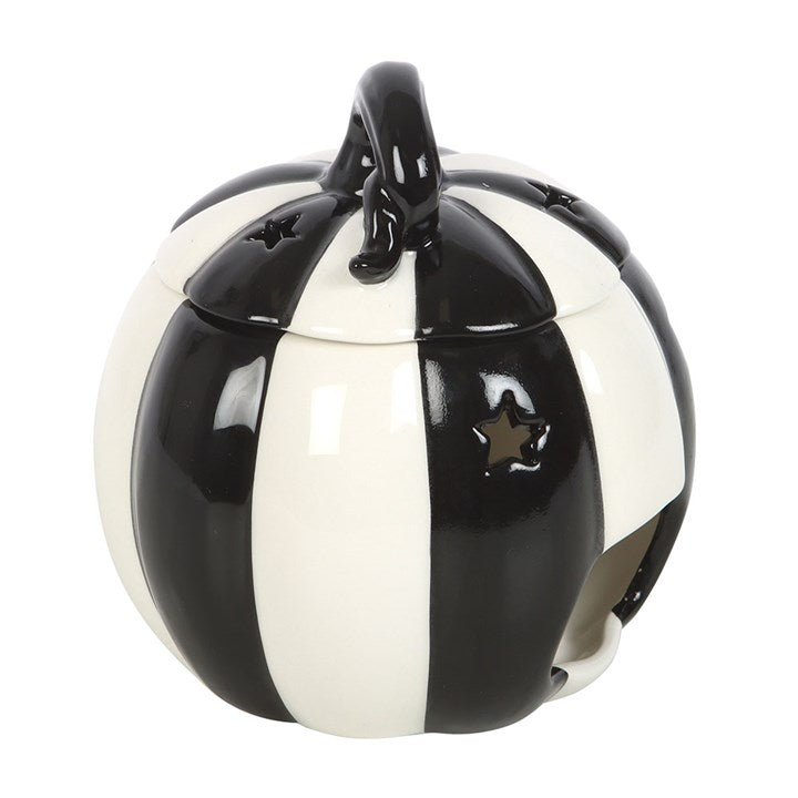 Black and White Striped Pumpkin Oil Burner - Oil Burner - Inspired Creative Gifts