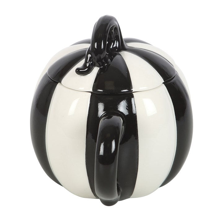 Black and White Striped Pumpkin Lidded Mug - Mugs - Inspired Creative Gifts