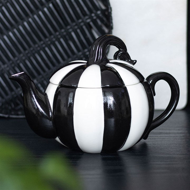 Black and White Striped Pumpkin Teapot - Tableware - Inspired Creative Gifts