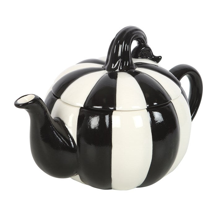 Black and White Striped Pumpkin Teapot - Tableware - Inspired Creative Gifts