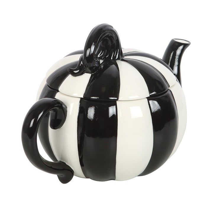 Black and White Striped Pumpkin Teapot - Tableware - Inspired Creative Gifts