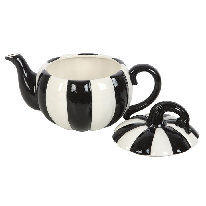 Black and White Striped Pumpkin Teapot - Tableware - Inspired Creative Gifts