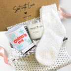 Personalised Blue Daisy Name Mug, Candle & Socks Gift Hamper