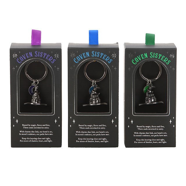 Set of 3 Coven Sisters Witch Hat Keyrings - Keyrings - Inspired Creative Gifts