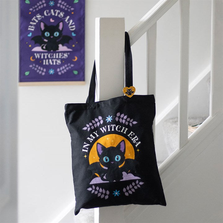 In My Witch Era Bat Cat Polycotton Tote Bag with Enamel Pin - Bags & Purses - Inspired Creative Gifts
