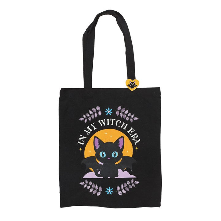 In My Witch Era Bat Cat Polycotton Tote Bag with Enamel Pin - Bags & Purses - Inspired Creative Gifts