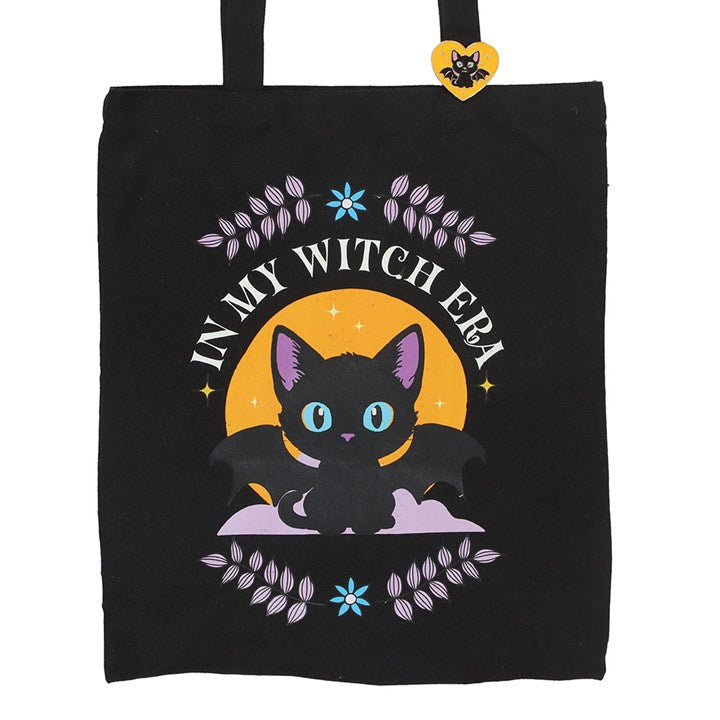 In My Witch Era Bat Cat Polycotton Tote Bag with Enamel Pin - Bags & Purses - Inspired Creative Gifts