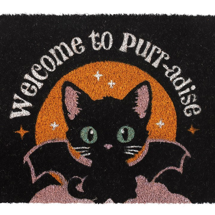 Black Welcome to Purr-adise Cat Doormat - Garden Accessories - Inspired Creative Gifts