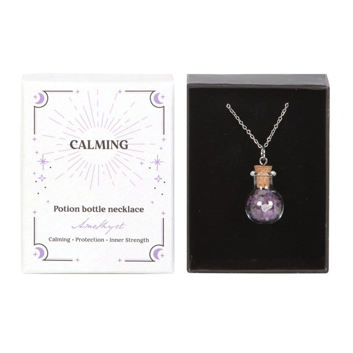 Calming Amethyst Crystal Chip Potion Bottle Necklace - Inspired Creative Gifts
