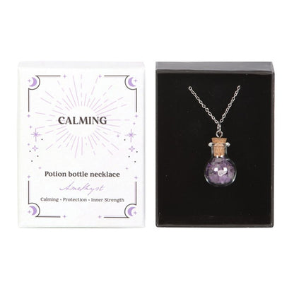 Calming Amethyst Crystal Chip Potion Bottle Necklace - Inspired Creative Gifts