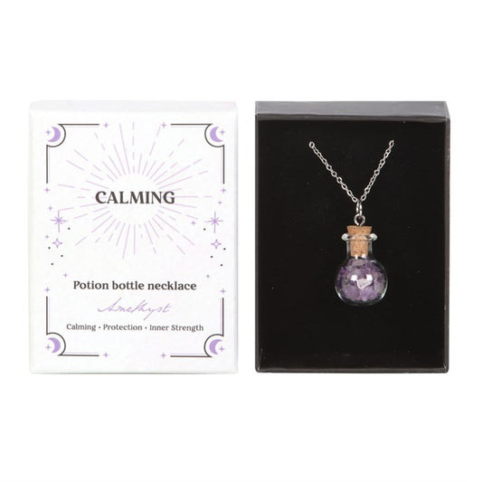 Calming Amethyst Crystal Chip Potion Bottle Necklace - Inspired Creative Gifts