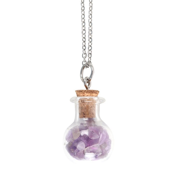 Calming Amethyst Crystal Chip Potion Bottle Necklace - Inspired Creative Gifts