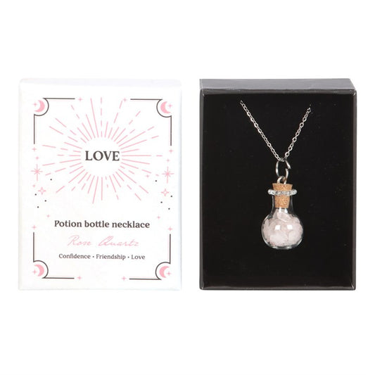 Love Rose Quartz Crystal Chip Potion Bottle Necklace - Inspired Creative Gifts