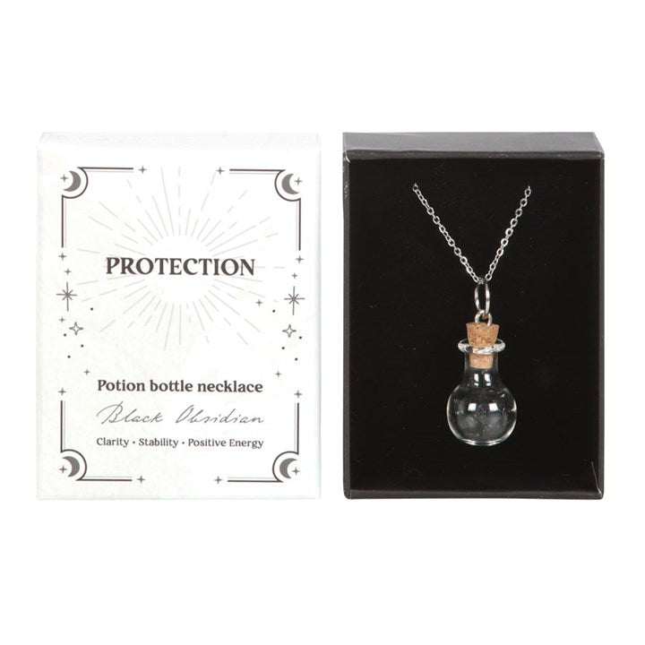 Protection Black Obsidian Crystal Chip Potion Bottle Necklace - Jewellery - Inspired Creative Gifts