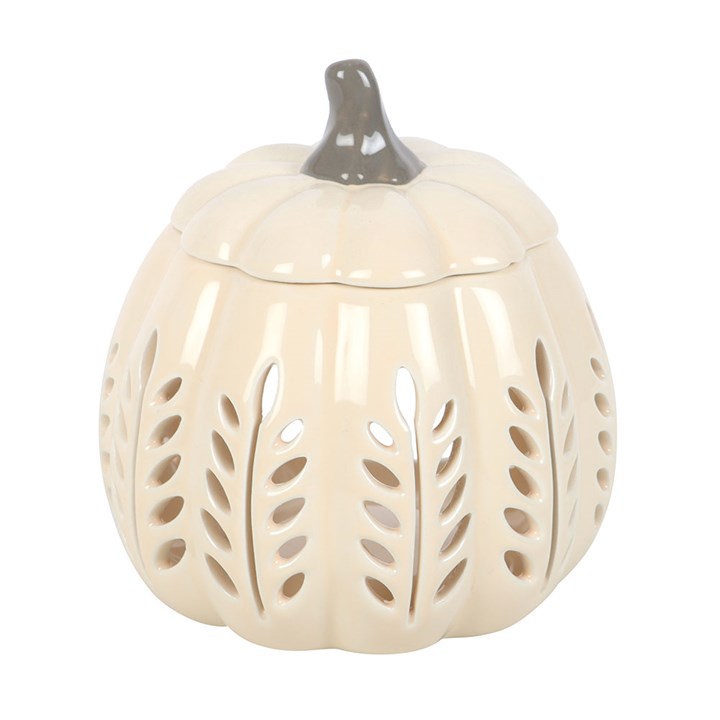 Cream Leaf Cut Out Pumpkin Oil Burner and Wax Warmer - Oil Burner - Inspired Creative Gifts