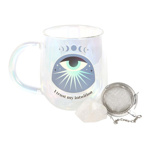 Intuition Double Walled Glass Mug with Aura Crystal Tea Infuser | Inspired Creative Gifts