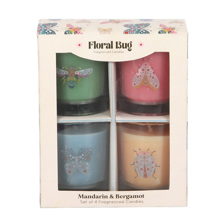 Set of 4 Floral Bug Mandarin & Bergamot Candles - Candles - Inspired Creative Gifts
