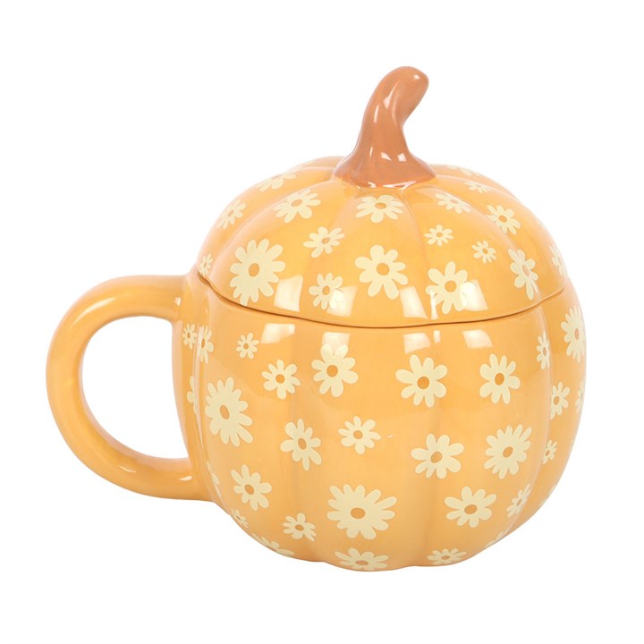 Groovy Floral Pumpkin Lidded Mug - Mugs - Inspired Creative Gifts