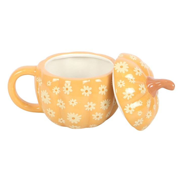 Groovy Floral Pumpkin Lidded Mug - Mugs - Inspired Creative Gifts
