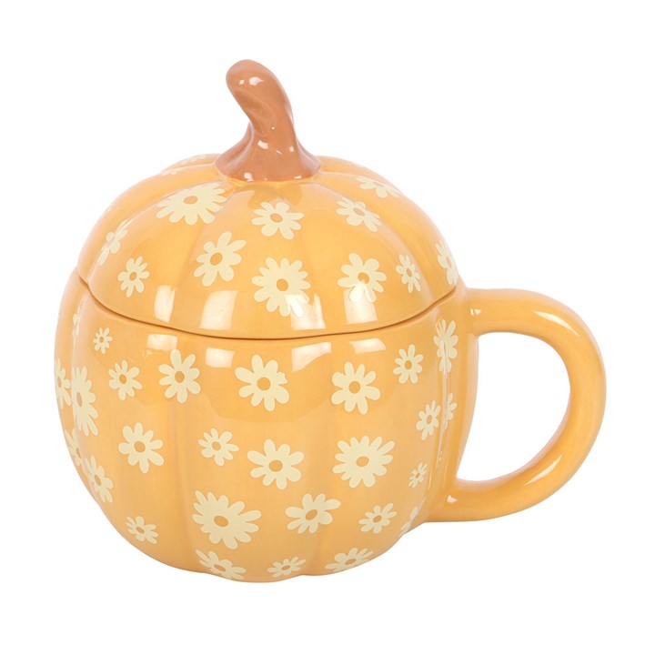 Groovy Floral Pumpkin Lidded Mug - Mugs - Inspired Creative Gifts