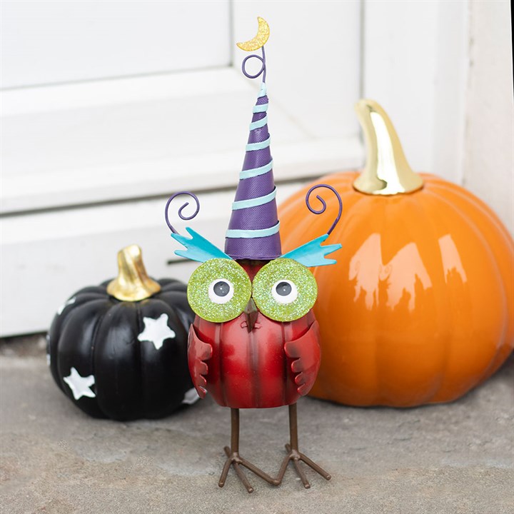 Red Metal Owl Ornament with Witch Hat - Ornaments - Inspired Creative Gifts