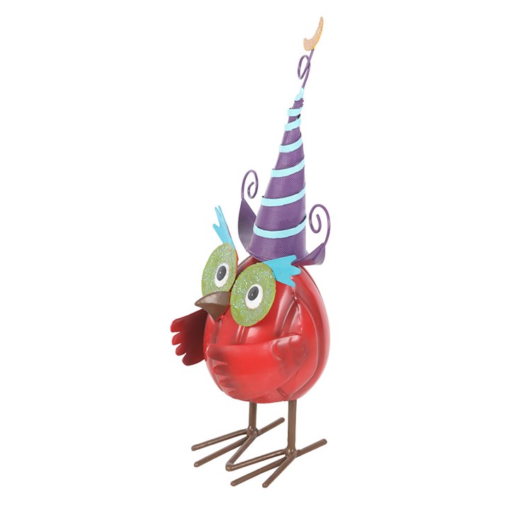 Red Metal Owl Ornament with Witch Hat - Ornaments - Inspired Creative Gifts