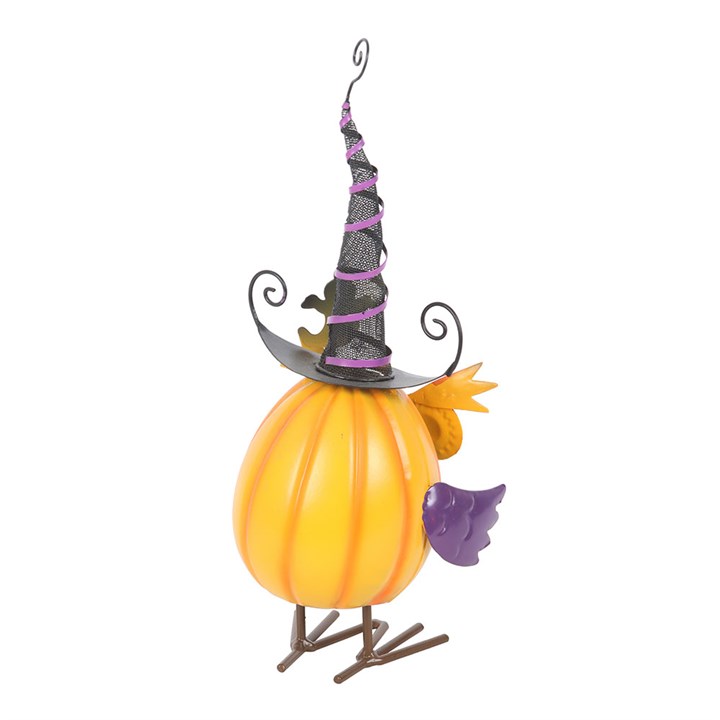 Orange Metal Owl Ornament with Witch Hat and Ghost - Ornaments - Inspired Creative Gifts