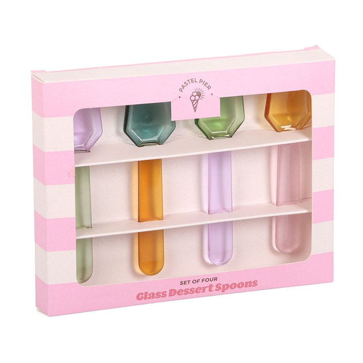 Set of 4 Pastel Glass Dessert Spoons