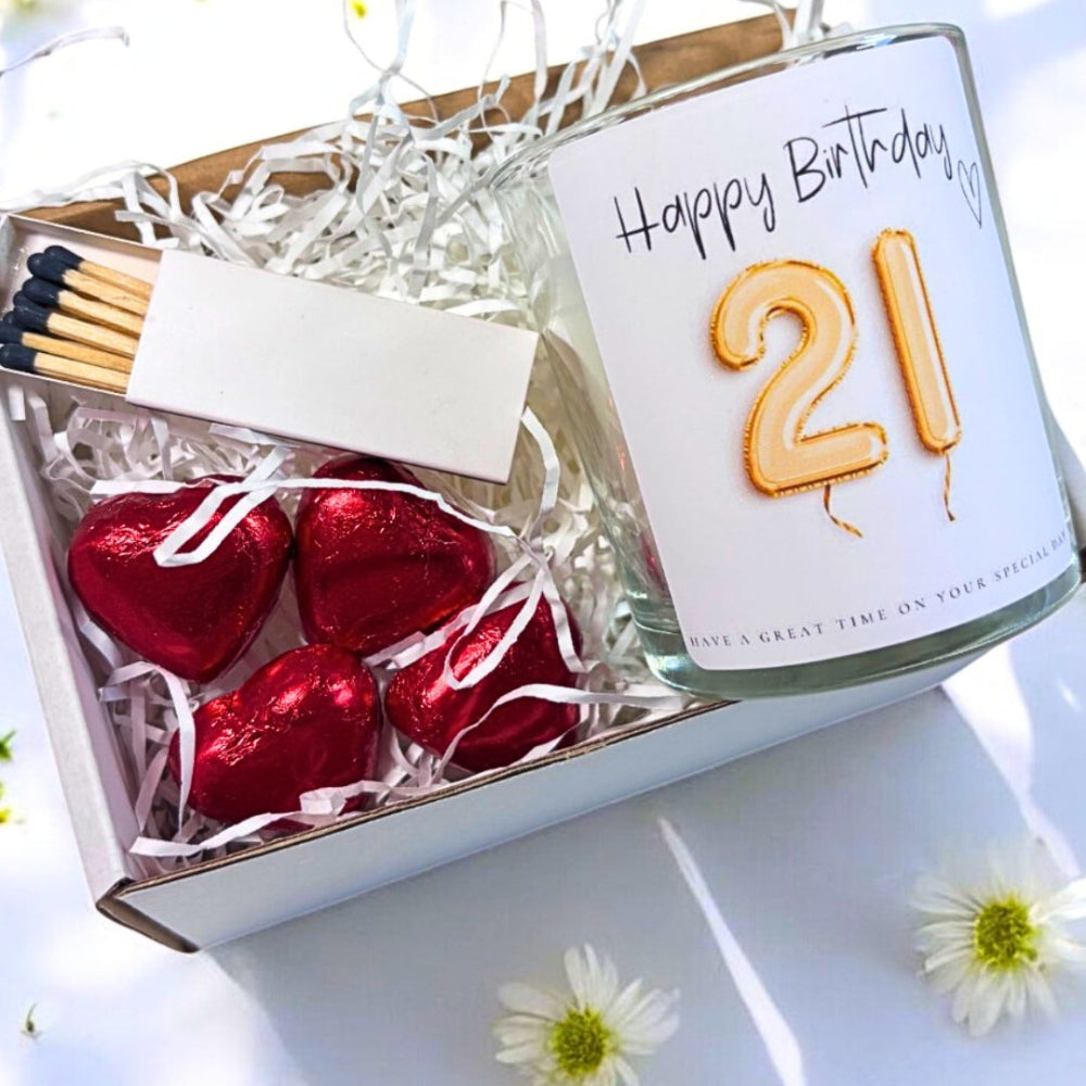 21st Birthday Gold Balloons Candle Gift Set