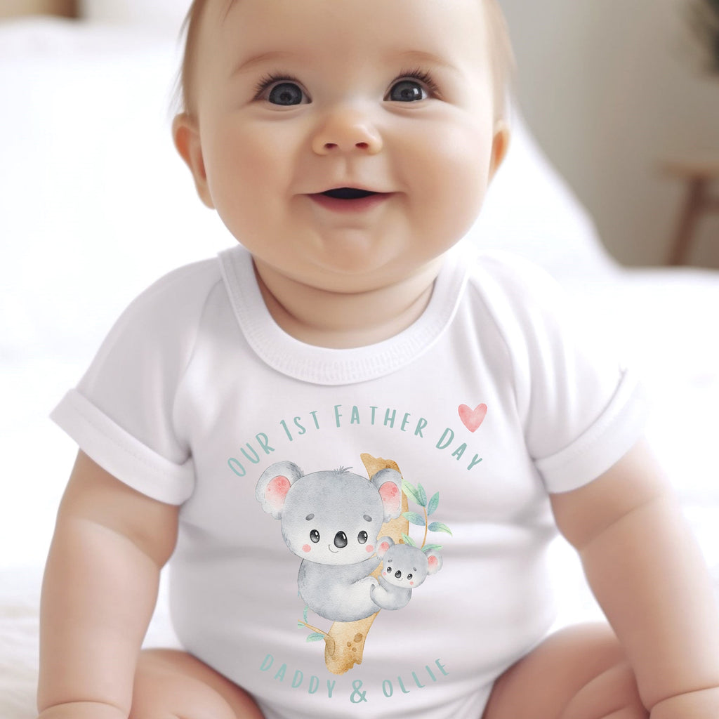 Personalised 1st Fathers Day Koala Baby Outfit: Bib, Vest, Grow