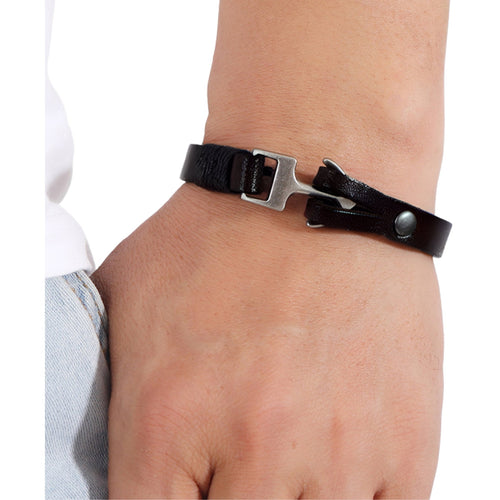 Men's Black Leather Silver Hook Bracelet | Mens Bracelet | Inspired Creative Gifts