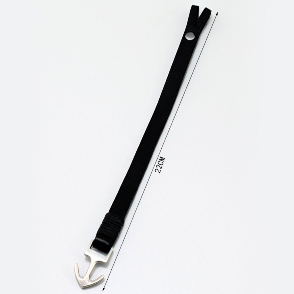Men's Black Leather Silver Hook Bracelet