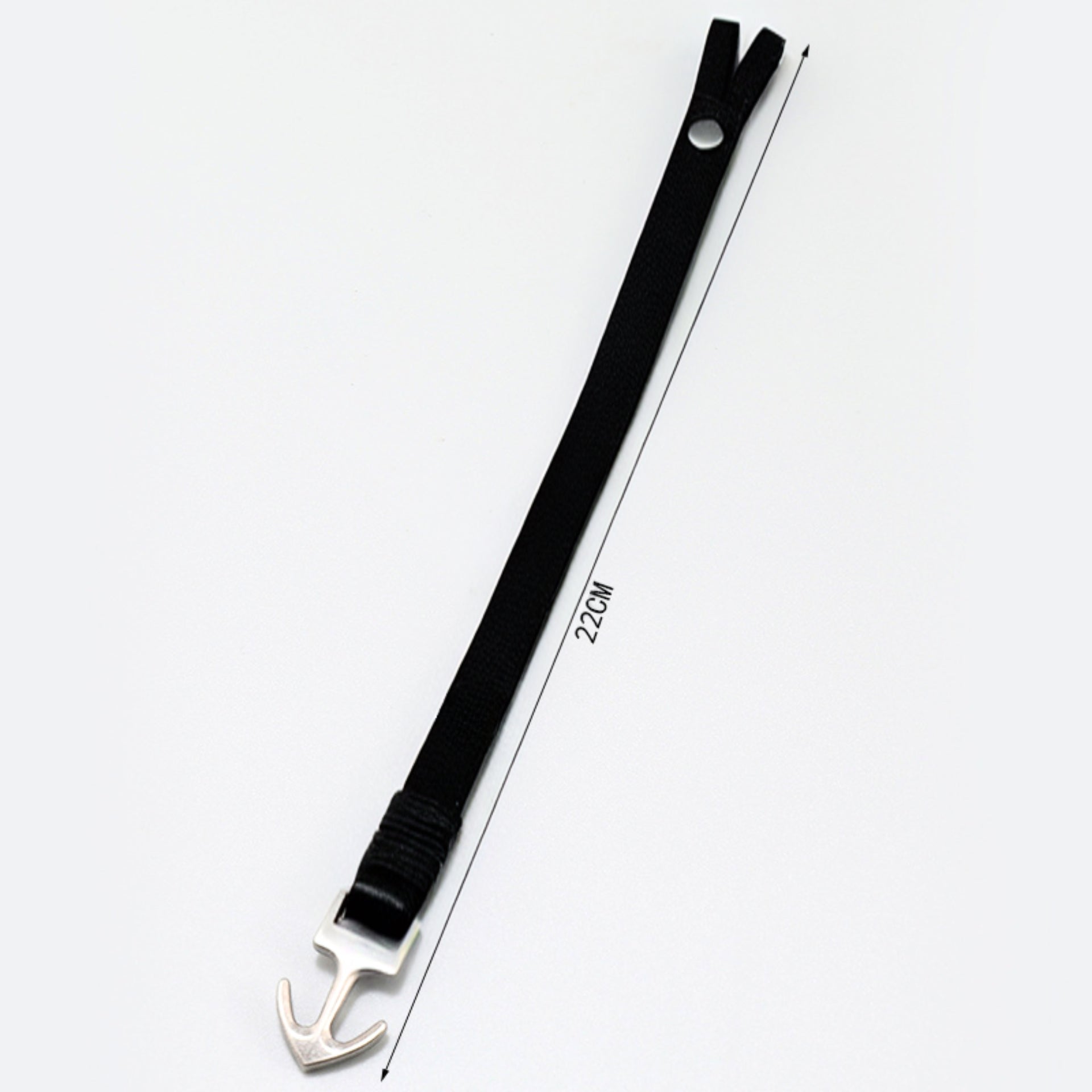 Men's Black Leather Silver Hook Bracelet
