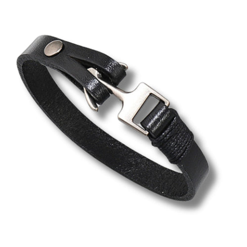 Men's Black Leather Silver Hook Bracelet | Mens Bracelet | Inspired Creative Gifts