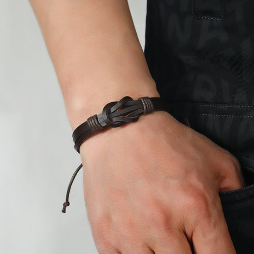Black Leather Retro Knot Bracelet | Womans Bracelet | Inspired Creative Gifts