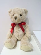 Personalised Teddy Bear & Edge Disc, Red Ribbon