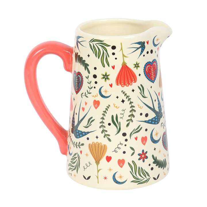 Cream Folk Print Ceramic Flower Jug | Vases | Inspired Creative Gifts