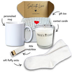 Personalised Blue Daisy Name Mug, Candle & Socks Gift Hamper