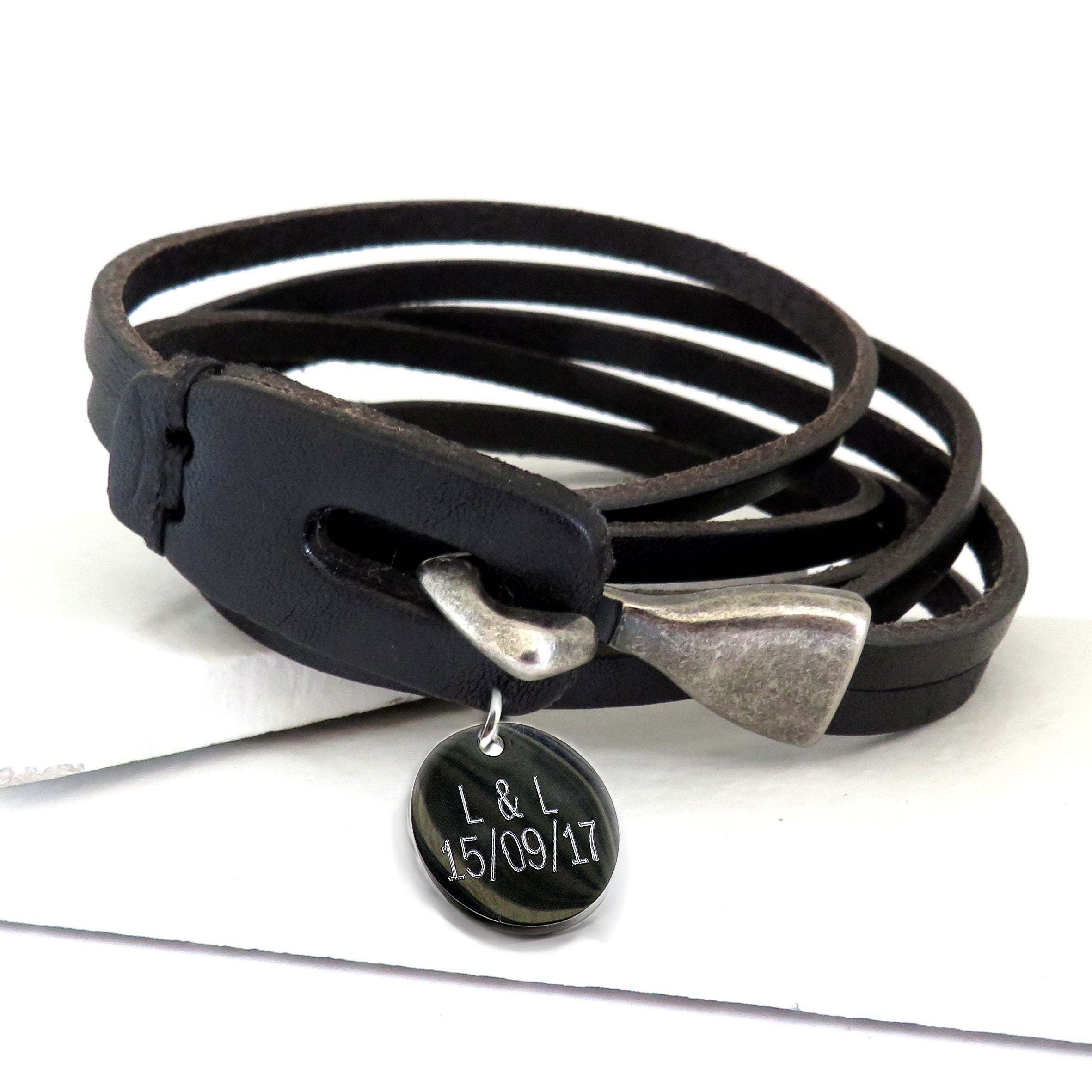 Personalised Men's Brown Leather Wrap Bracelet