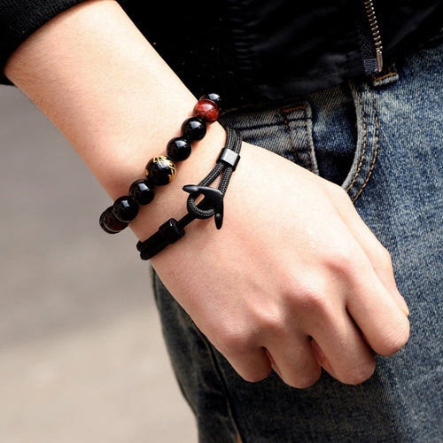 Men's Black Anchor Bracelet | Mens Bracelet | Inspired Creative Gifts