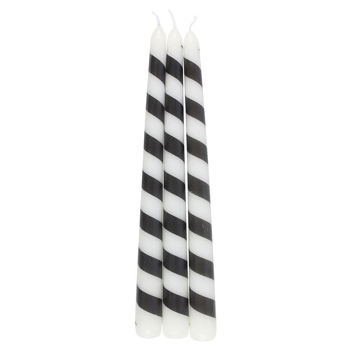 Set of 3 Black Candy Cane Taper Candles - Candles - Inspired Creative Gifts