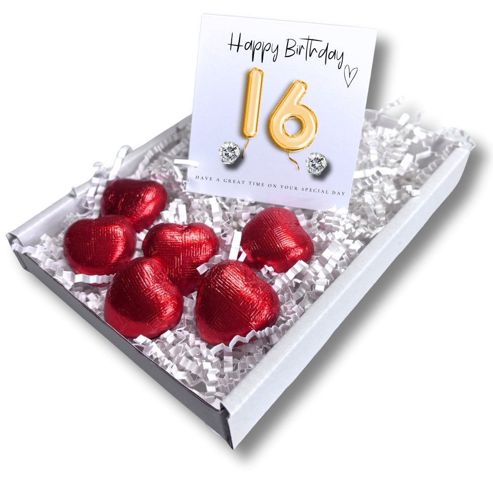 16th Birthday Cubic Zirconia Silver Earrings & Gold Balloons Mini Gift Hamper | Gift for Her