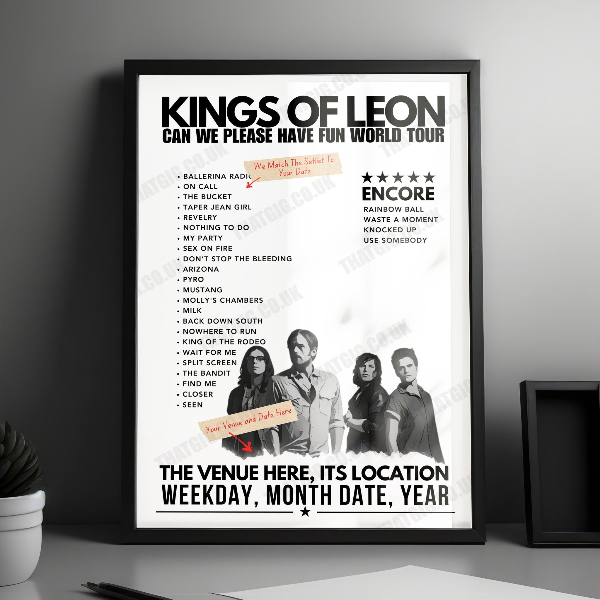 Kings of Leon Setlist Poster - Dickies Arena, USA - August 17th, 2024