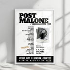 Post Malone Setlist Poster - Maine Savings Amphitheater, USA - September 16th, 2024