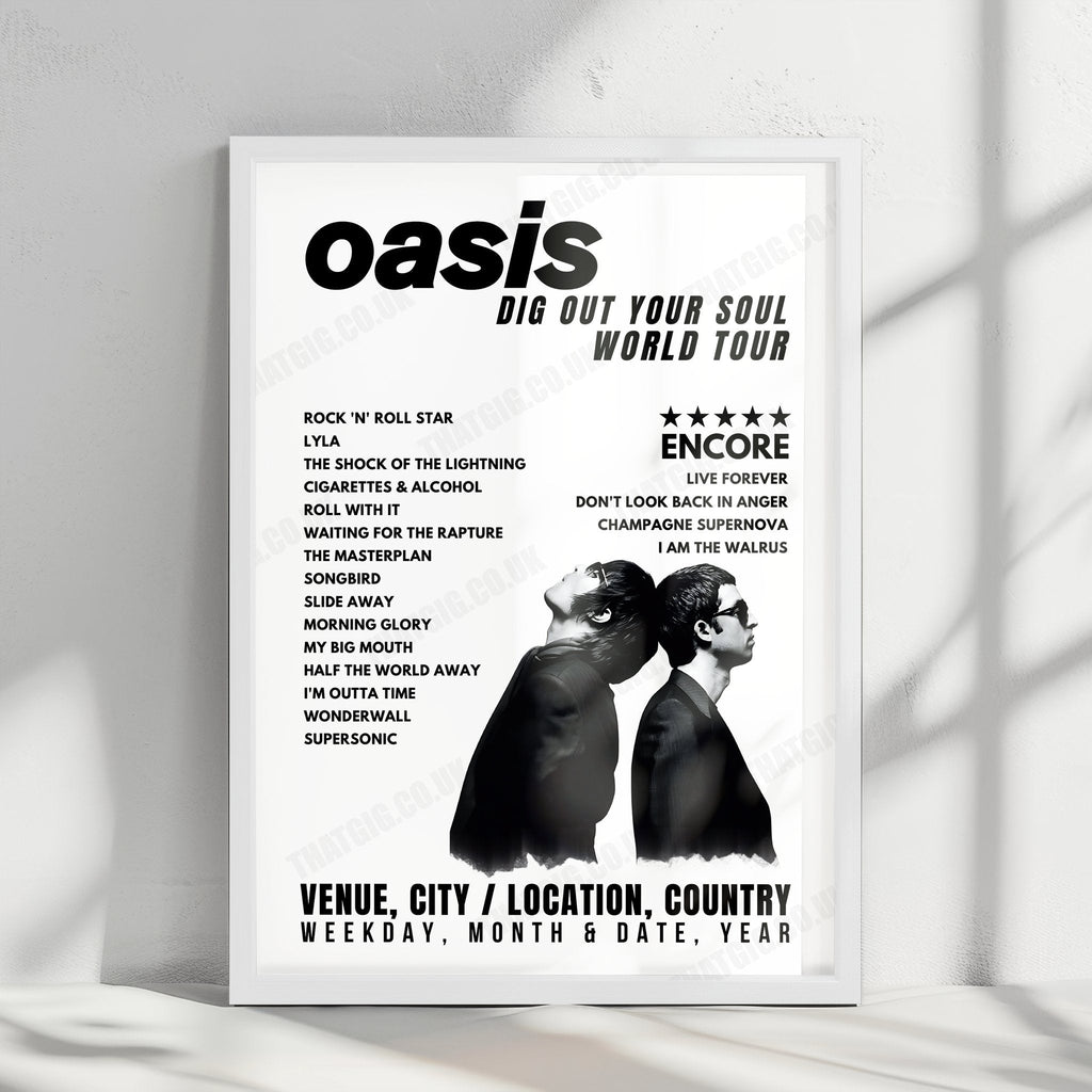 Oasis Setlist Poster - Bridlington Spa, Bridlington - August 20th, 2009