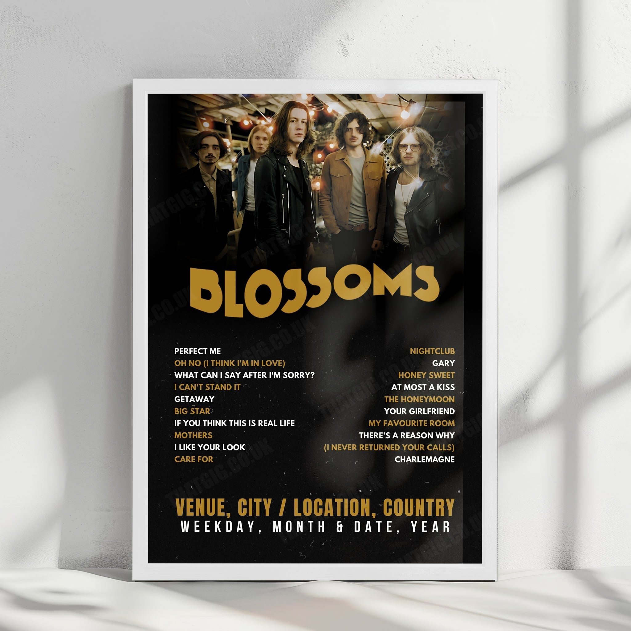 Blossoms Setlist Poster - The Great Hall, Cardiff University Students' Union, Cardiff - November 9th, 2024