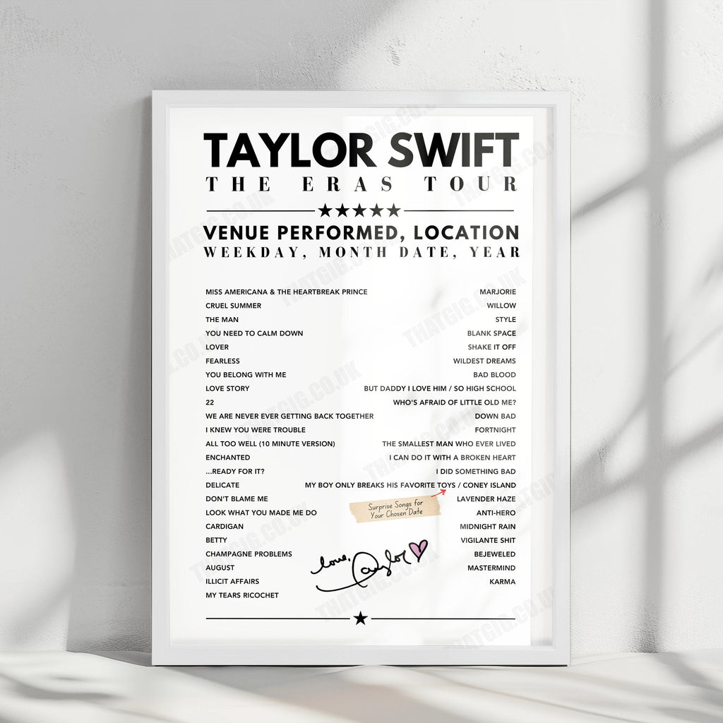 Taylor Swift Setlist Poster - Principality Stadium, Cardiff - June 18th, 2024