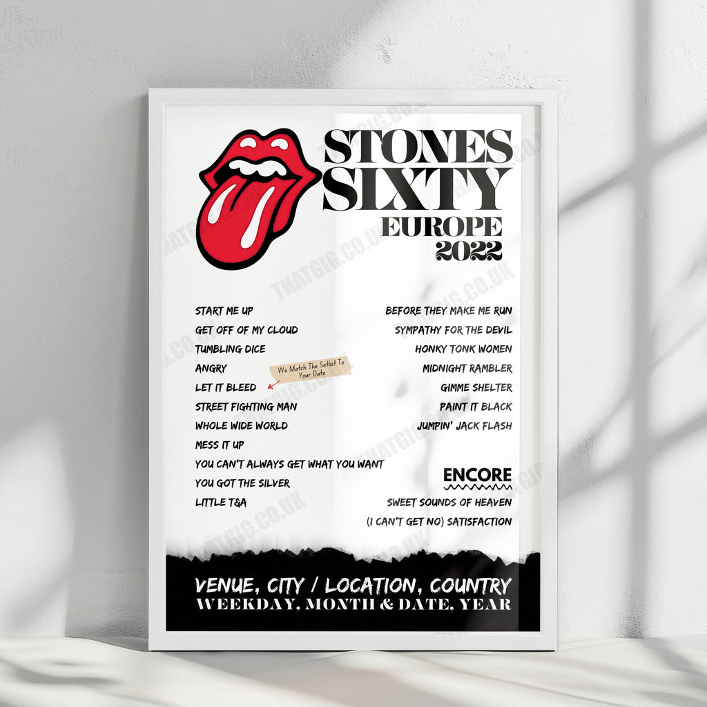 The Rolling Stones Setlist Poster - Groupama Stadium, Décines-Charpieu, France - July 19th, 2022